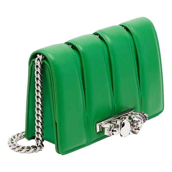 Alexander McQueen The Slash Skull Ring Clutch Bright Green Smooth Leather Silver Hardware – side view