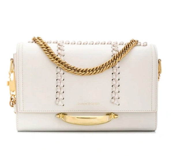 Alexander McQueen The Story Whipstitch Leather Shoulder Bag in Ivory, authentic new handbag, image 1