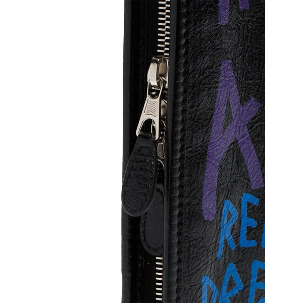 Balenciaga Bazar Graffiti Purple Blue Black Arena Leather Pouch in Black, authentic new handbag, image 6