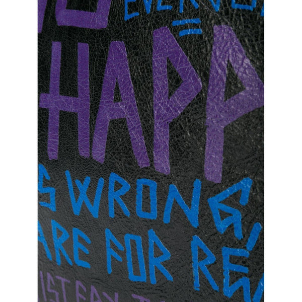 Balenciaga Bazar Graffiti Purple Blue Black Arena Leather Pouch in Black, authentic new handbag, image 4