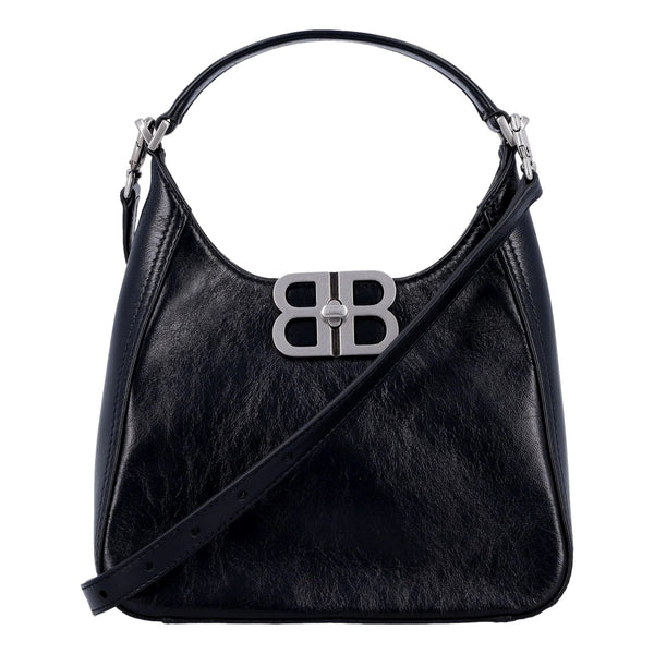 Balenciaga BB Soft Hobo Mini Black Smooth Calfskin Leather Shoulder Crossbody Bag in Black, authentic new handbag, image 1