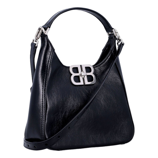 Balenciaga BB Soft Hobo Mini Black Smooth Calfskin Leather Shoulder Crossbody Bag in Black, authentic new handbag, image 4