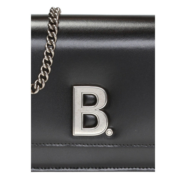Balenciaga Black Calfskin Leather Silver Logo Chain Wallet Bag in Black, authentic new handbag, image 5