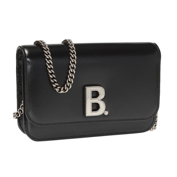 Balenciaga Black Calfskin Leather Silver Logo Chain Wallet Bag in Black, authentic new handbag, image 2