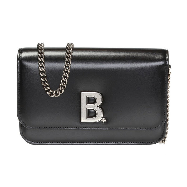 Balenciaga Black Calfskin Leather Silver Logo Chain Wallet Bag in Black, authentic new handbag, image 1