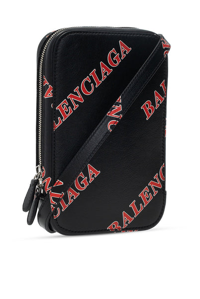 Balenciaga Black Calfskin Leather Sport Print Phone Holder Bag in Black, authentic new handbag, image 4
