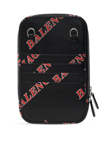 Balenciaga Black Calfskin Leather Sport Print Phone Holder Bag in Black, authentic new handbag, image 3