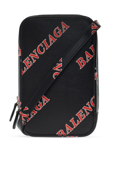 Balenciaga Black Calfskin Leather Sport Print Phone Holder Bag in Black, authentic new handbag, image 1