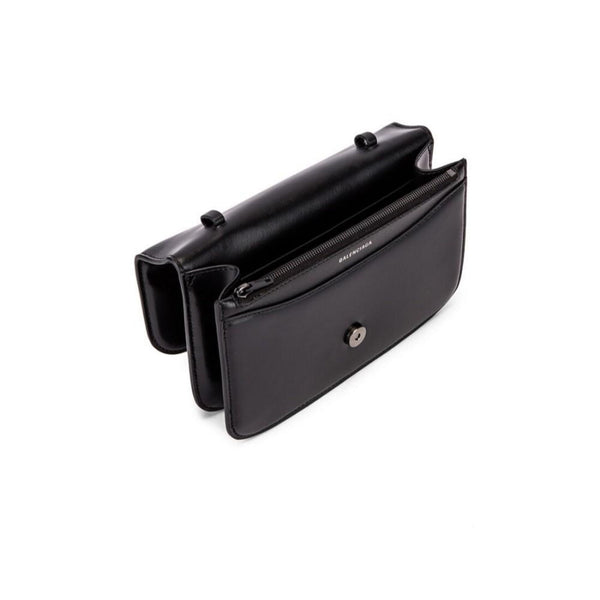Balenciaga Black Shiny Calfskin Leather Chain Wallet Shoulder Bag in Black, authentic new handbag, image 5