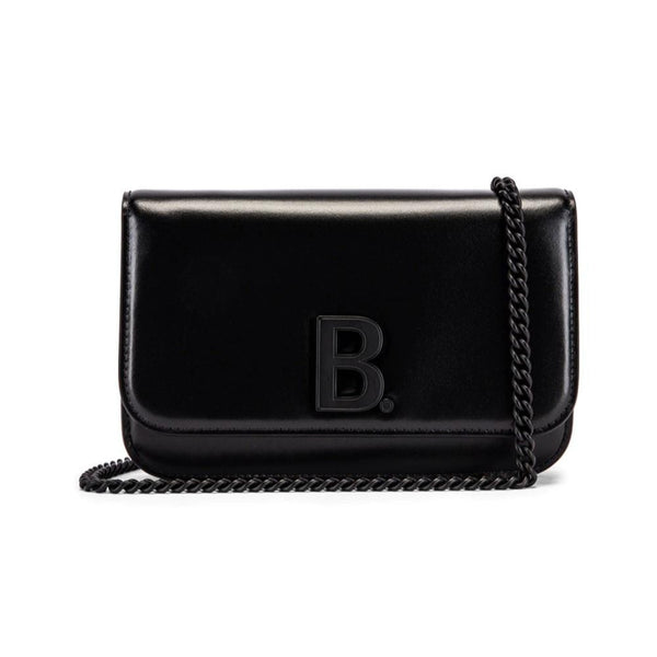 Balenciaga Black Shiny Calfskin Leather Chain Wallet Shoulder Bag in Black, authentic new handbag, image 1