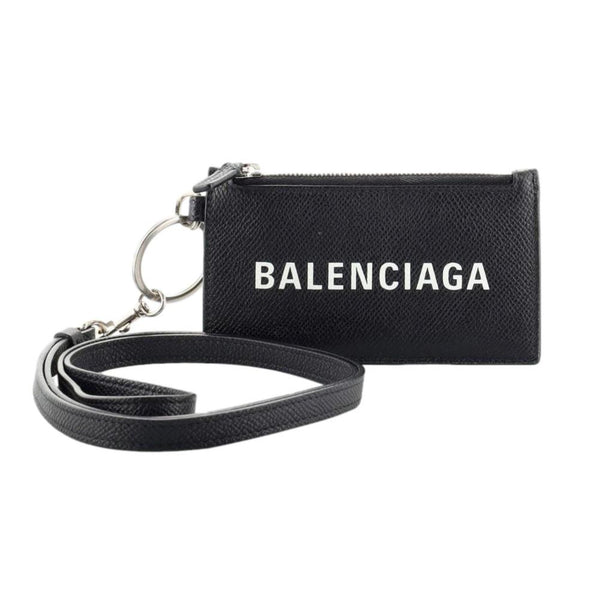 Balenciaga Cash Logo Neck Lanyard Card Holder Wallet Black Leather in Black, authentic new wallet, image 1