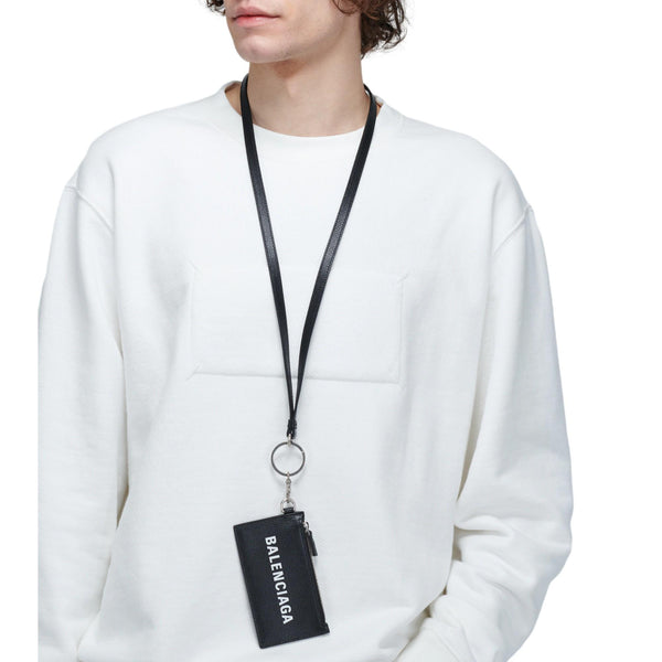 Balenciaga Cash Logo Neck Lanyard Card Holder Wallet Black Leather in Black, authentic new wallet, image 7