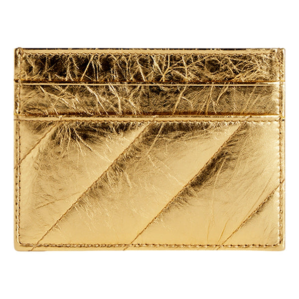Balenciaga Crush Quilted Metallic Gold Leather Card Holder Wallet Gold Hardware – back view