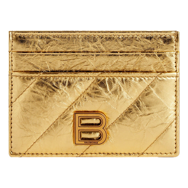 Balenciaga Crush Quilted Metallic Gold Leather Card Holder Wallet Gold Hardware – front view