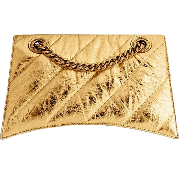 Balenciaga Crush Quilted Metallic Gold Leather Mini Crossbody Chain Bag Gold Hardware – back view