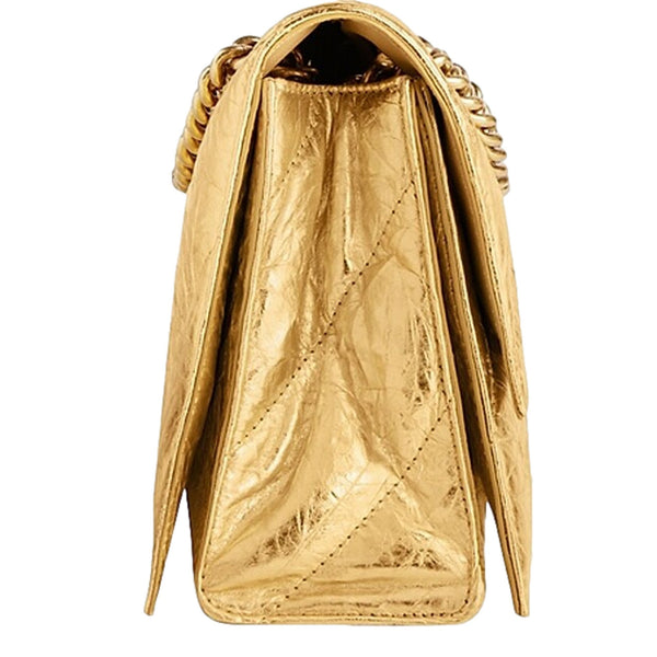 Balenciaga Crush Quilted Metallic Gold Leather Mini Crossbody Chain Bag Gold Hardware – side view