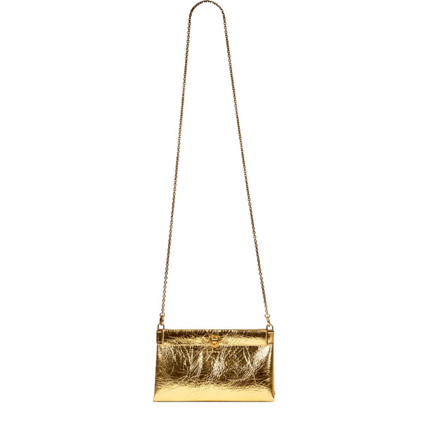 Balenciaga Crush Quilted Metallic Gold Leather Mini Crossbody Chain Bag Gold Hardware – strap and handle detail