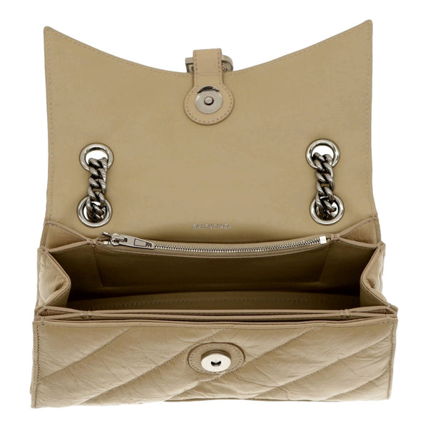Balenciaga Crush Quilted Leather Chain Shoulder Bag Taupe Silver Hardware in Taupe, authentic new handbag, image 3