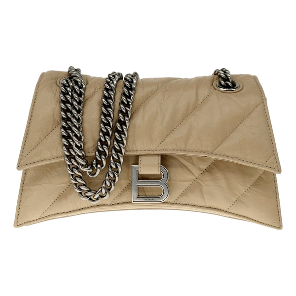 Balenciaga Crush Quilted Leather Chain Shoulder Bag Taupe Silver Hardware in Taupe, authentic new handbag, image 1