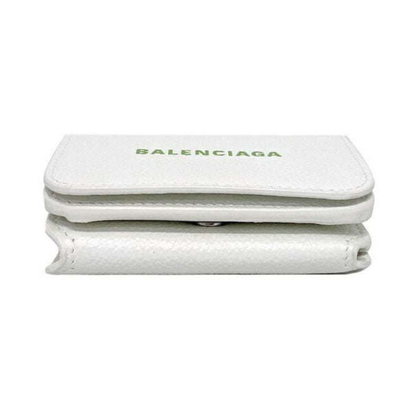 Balenciaga Everyday White Leather Logo Mini Trifold Wallet in White, authentic new wallet, image 3
