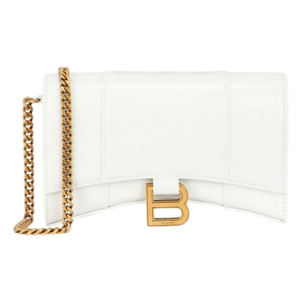 Balenciaga Hourglass White Smooth Calfskin Leather Wallet on Chain Crossbody Bag in White, authentic new handbag, image 1