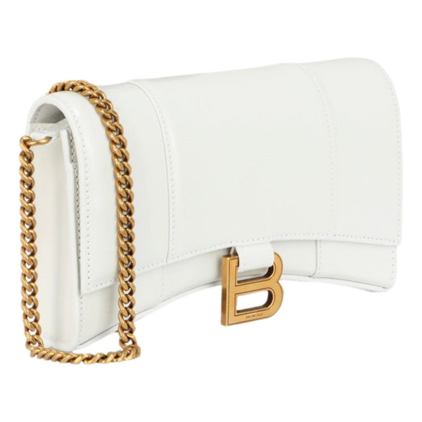 Balenciaga Hourglass White Smooth Calfskin Leather Wallet on Chain Crossbody Bag in White, authentic new handbag, image 3