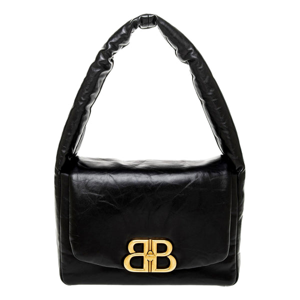 Balenciaga Monaco Soft Nappa Leather Shoulder Bag Black Gold Hardware in Black, authentic new handbag, image 1