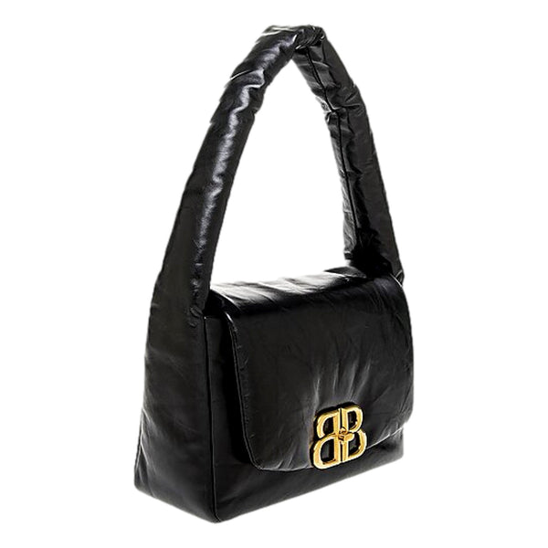 Balenciaga Monaco Soft Nappa Leather Shoulder Bag Black Gold Hardware in Black, authentic new handbag, image 3
