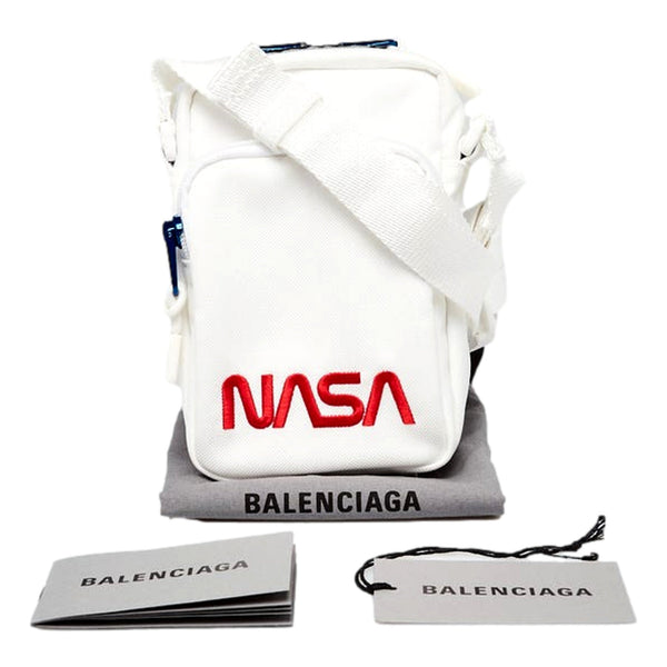 Balenciaga NASA Logo White Nylon Phone Holder Crossbody Bag in White, authentic new handbag, image 2