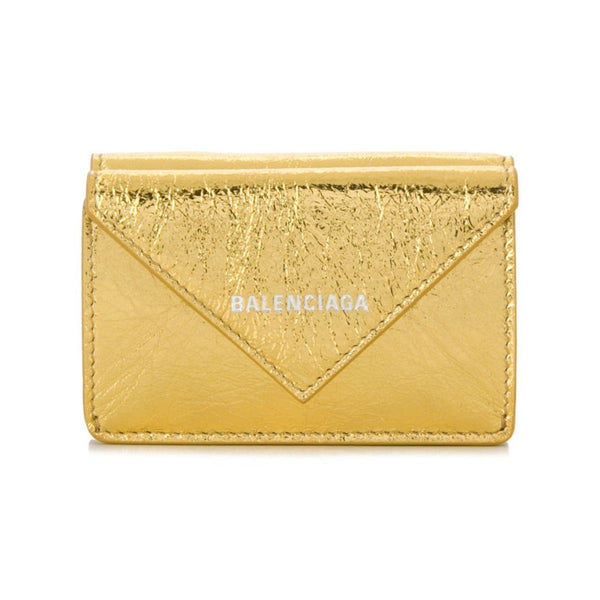 Balenciaga Papier Mini Trifold Wallet Metallic Gold Lambskin Leather in Metallic Gold, authentic new wallet, image 1