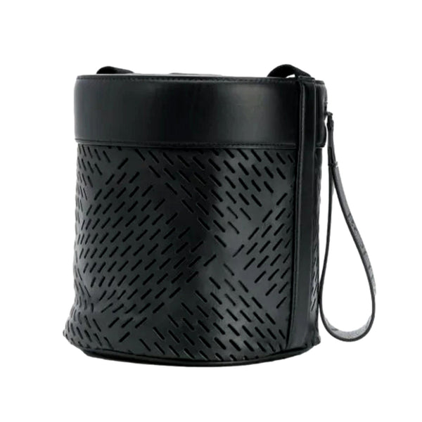 Bottega Veneta Perforated Black Nappa Leather Drawstring Bucket Crossbody Bag in Black, authentic new handbag, image 2