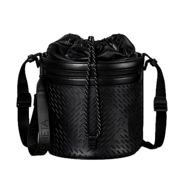 Bottega Veneta Perforated Black Nappa Leather Drawstring Bucket Crossbody Bag in Black, authentic new handbag, image 1