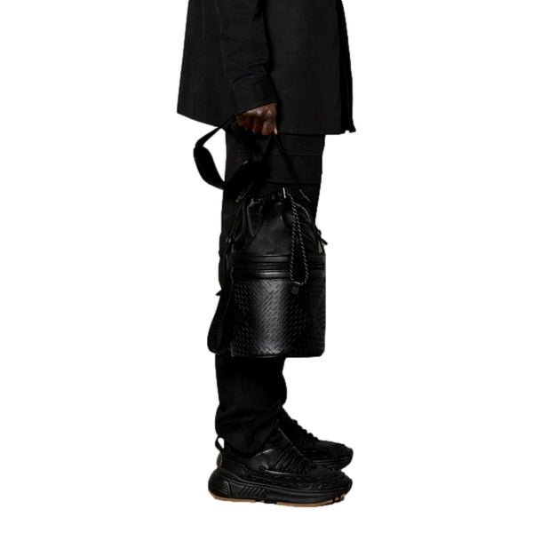 Bottega Veneta Perforated Black Nappa Leather Drawstring Bucket Crossbody Bag in Black, authentic new handbag, image 5