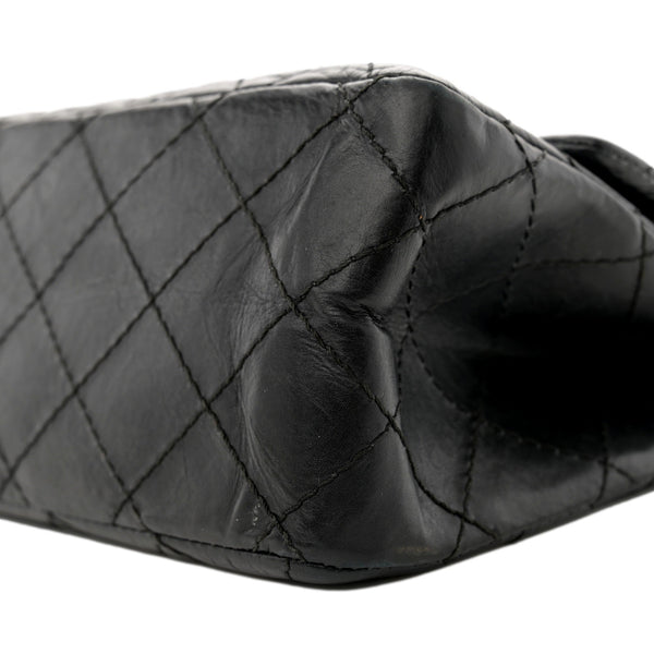 Chanel 2.55 Reissue 225 Black Aged Calfskin Double Flap Bag Silver Chain in Black, authentic pre-loved handbag, image 5