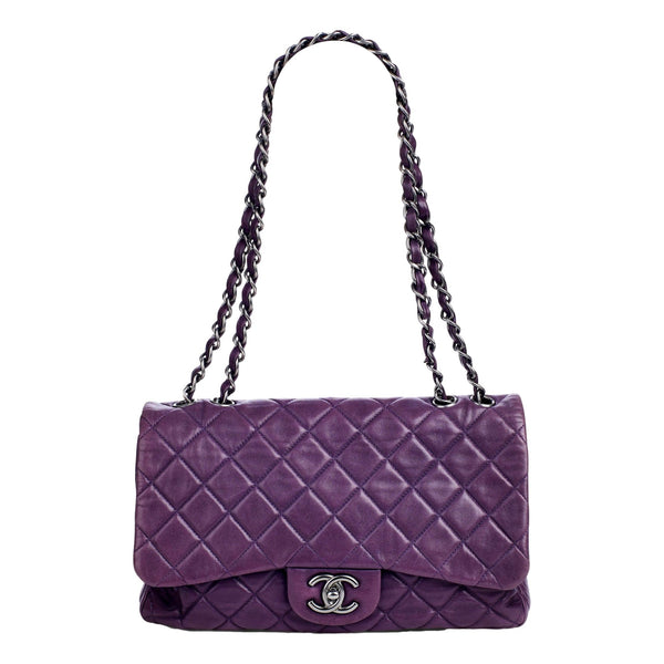 Chanel Classic Flap Purple Lambskin Leather Shoulder Bag in Purple, authentic pre-loved handbag, image 5