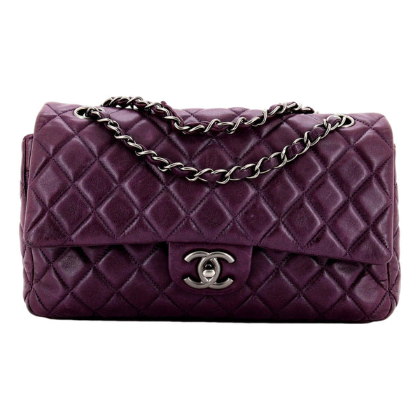 Chanel Classic Flap Purple Lambskin Leather Shoulder Bag in Purple, authentic pre-loved handbag, image 1
