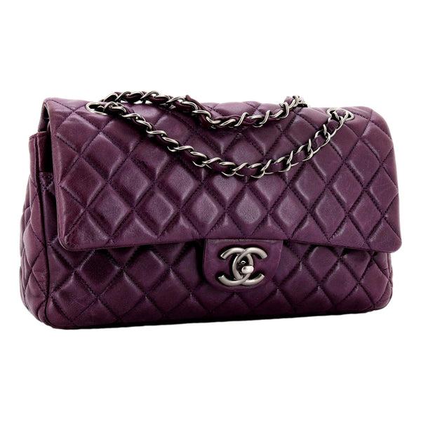 Chanel Classic Flap Purple Lambskin Leather Shoulder Bag in Purple, authentic pre-loved handbag, image 2