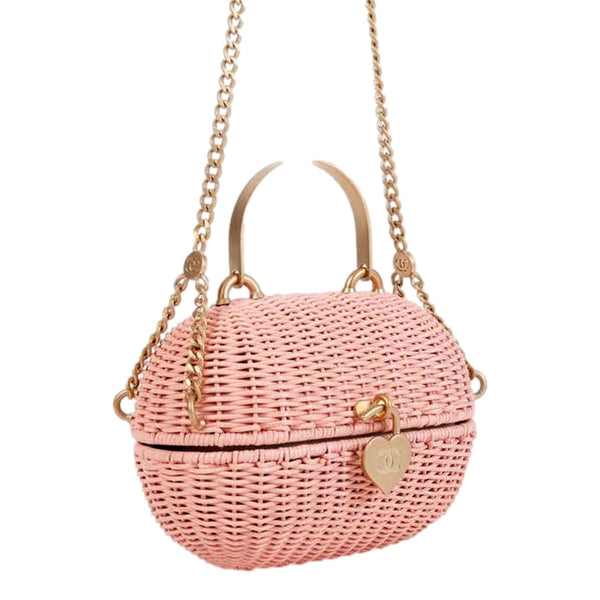 Chanel Pink Rattan Wicker Heart Basket Crossbody Bag Rare 2004 in Baby Pink, authentic pre-loved handbag, image 2
