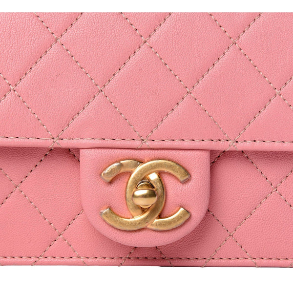 Chanel Pink Quilted Lambksin Pearl Chain Crossbody Handbag in Pink, authentic pre-loved handbag, image 4