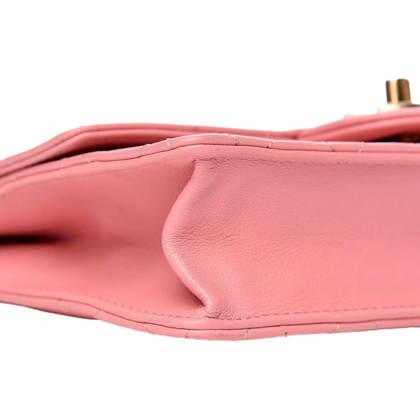 Chanel Pink Quilted Lambksin Pearl Chain Crossbody Handbag in Pink, authentic pre-loved handbag, image 6