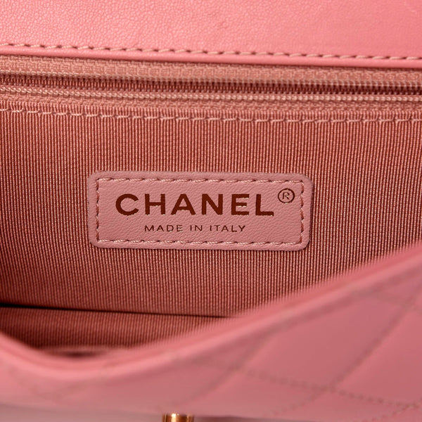 Chanel Pink Quilted Lambksin Pearl Chain Crossbody Handbag in Pink, authentic pre-loved handbag, image 9