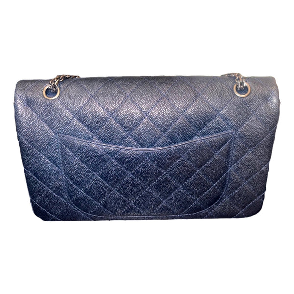 Chanel Reissue 2.55 226 Navy Caviar Leather Quilted Flap Bag Silver Chain in Navy Blue, authentic pre-loved handbag, image 7