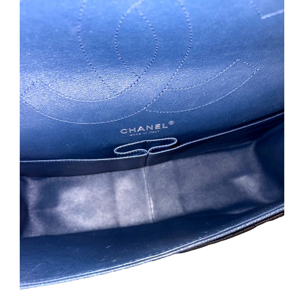 Chanel Reissue 2.55 226 Navy Caviar Leather Quilted Flap Bag Silver Chain in Navy Blue, authentic pre-loved handbag, image 10