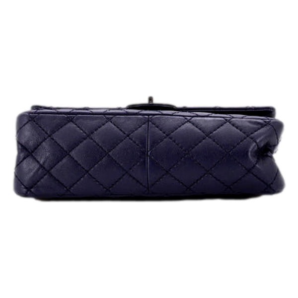 Chanel Reissue 2.55 226 Navy Caviar Leather Quilted Flap Bag Silver Chain in Navy Blue, authentic pre-loved handbag, image 3