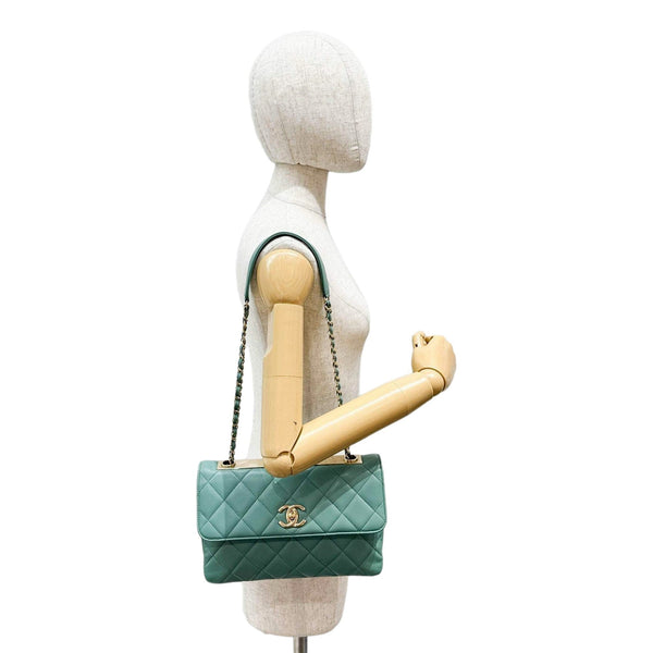 Chanel Trendy CC Flap Matelasse Aquamarine Leather Shoulder Bag in Aquamarine, authentic pre-loved handbag, image 11