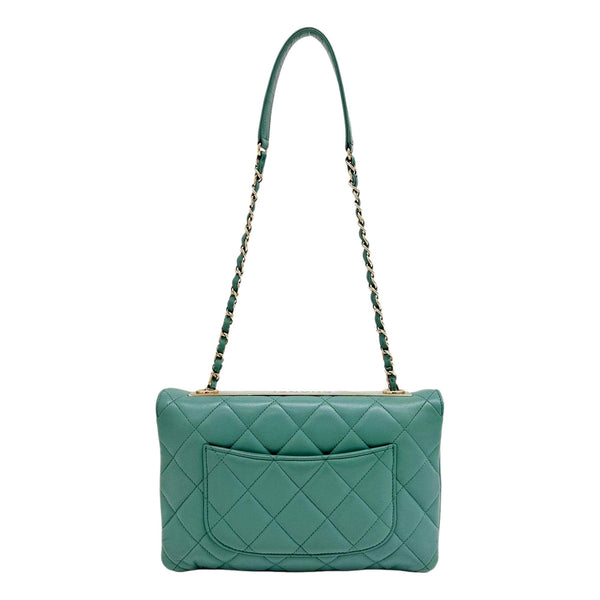 Chanel Trendy CC Flap Matelasse Aquamarine Leather Shoulder Bag in Aquamarine, authentic pre-loved handbag, image 2