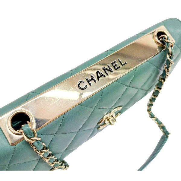 Chanel Trendy CC Flap Matelasse Aquamarine Leather Shoulder Bag in Aquamarine, authentic pre-loved handbag, image 3