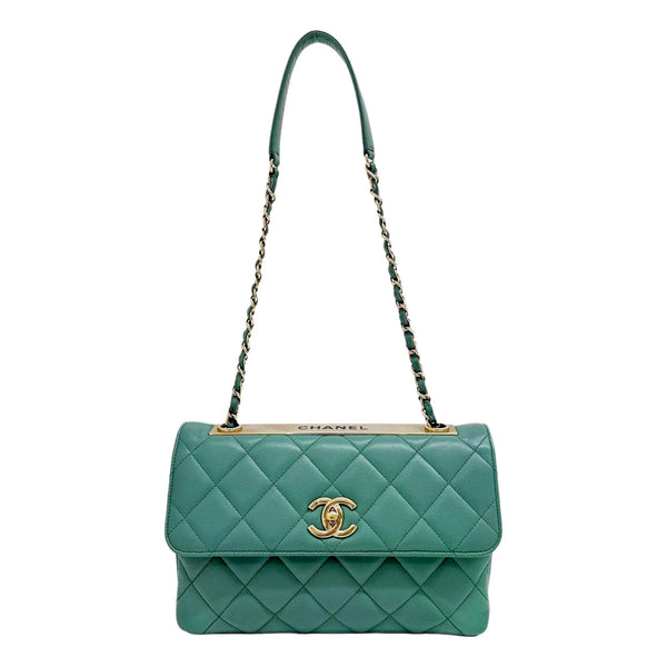 Chanel Trendy CC Flap Matelasse Aquamarine Leather Shoulder Bag in Aquamarine, authentic pre-loved handbag, image 1