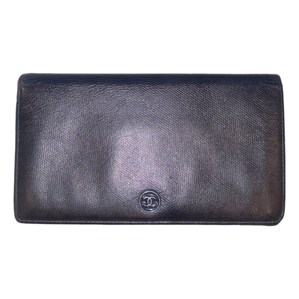 Chanel Vintage Yen Black Caviar Leather Long Wallet in Black, authentic pre-loved wallet, image 1