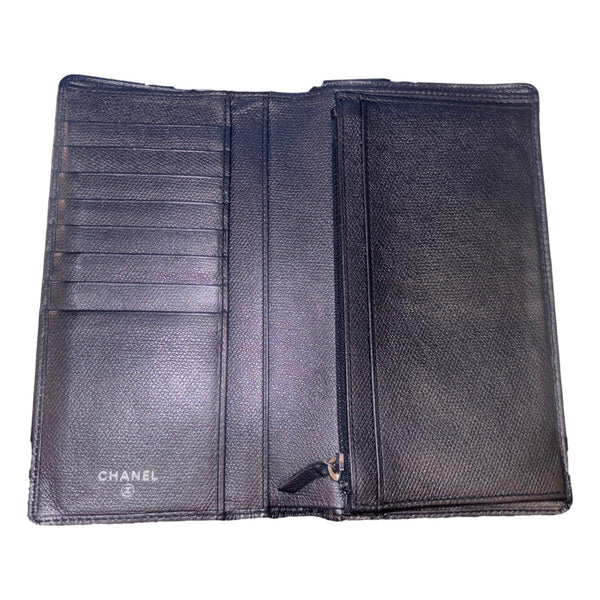 Chanel Vintage Yen Black Caviar Leather Long Wallet in Black, authentic pre-loved wallet, image 4